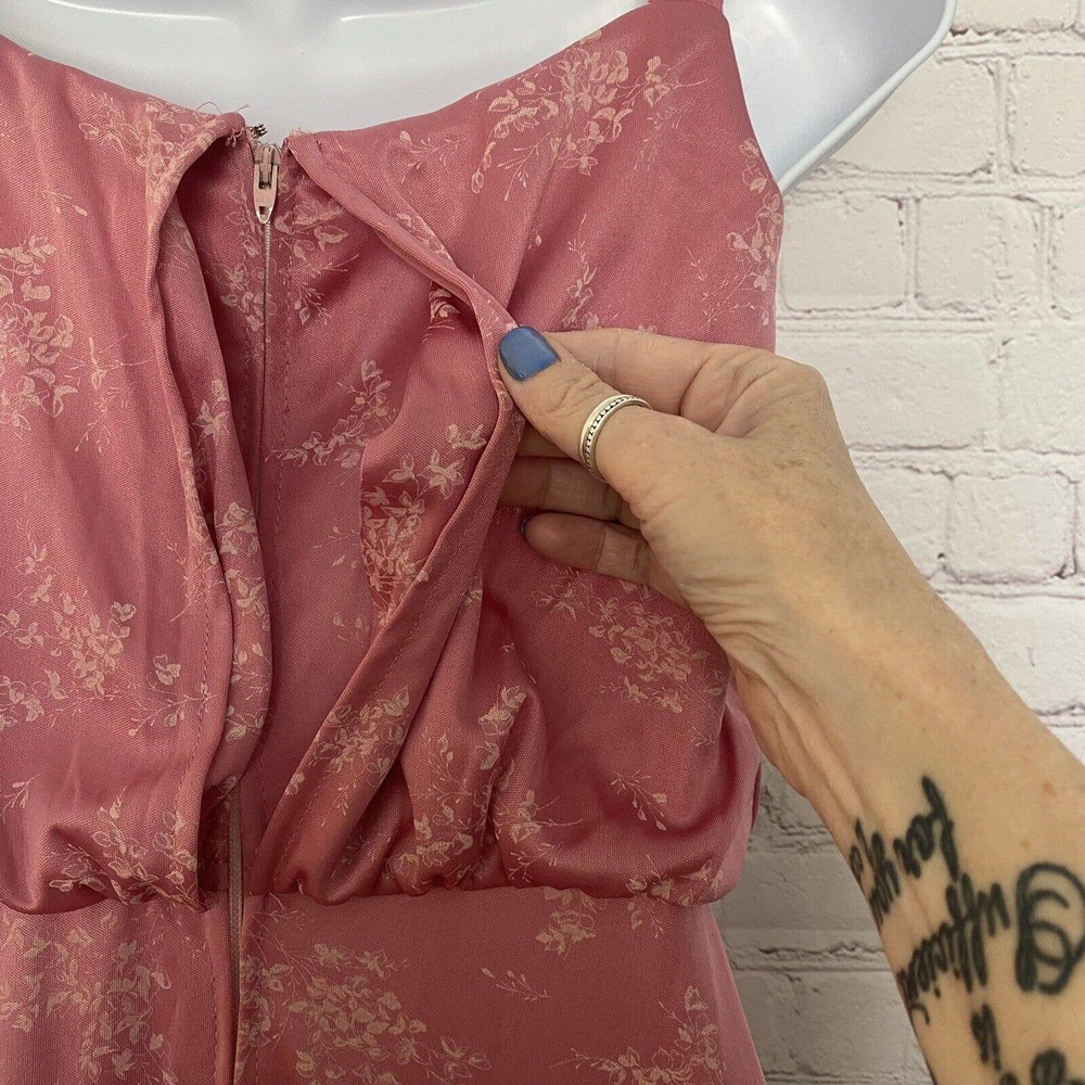 Vintage 1970's Lorrie Deb Union Label Pink Long Floral Zip Formal Dress - 7/8 - Picture 11 of 12